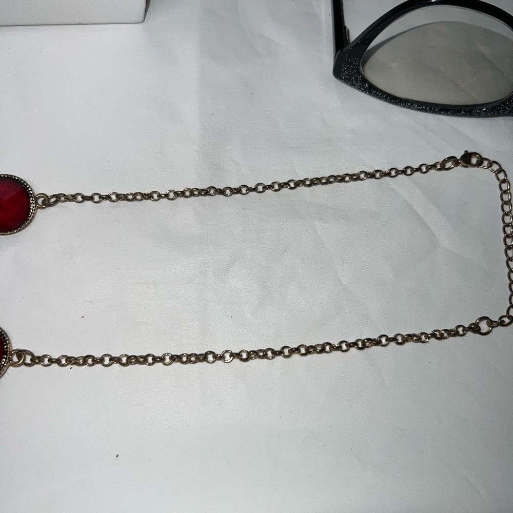 Vintage Red Faceted Plastic Statement Necklace - image 7